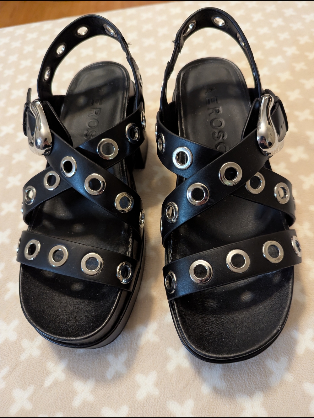 AEROSOLES Black Grommet Platform Sandals